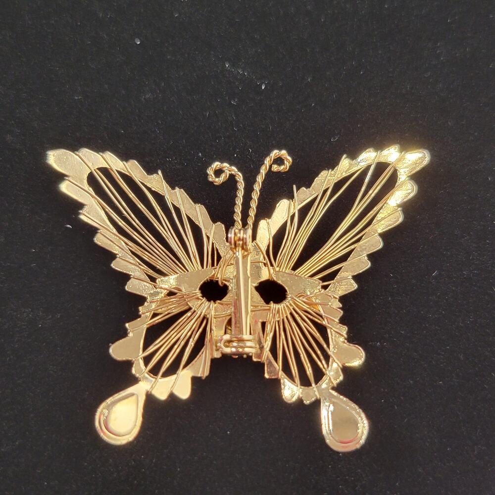 Vintage Gold Tone Filigree Butterfly Brooch Pin 2" x 1.6" Elegant Insect Jewelry